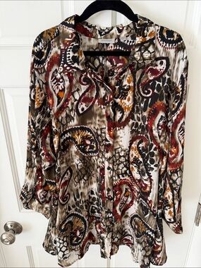 Avenue Paisley Button Front Tunic Top Earth Tones Brown Rust Plus Size 18/20
